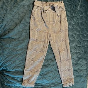 Love Tree Paperbag pants, Size Small - black, white + burgundy houndstooth print